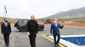 Prezident İlham Əliyev yeni “Hadrut” qovşaq yarımstansiyasının təməlini qoyub